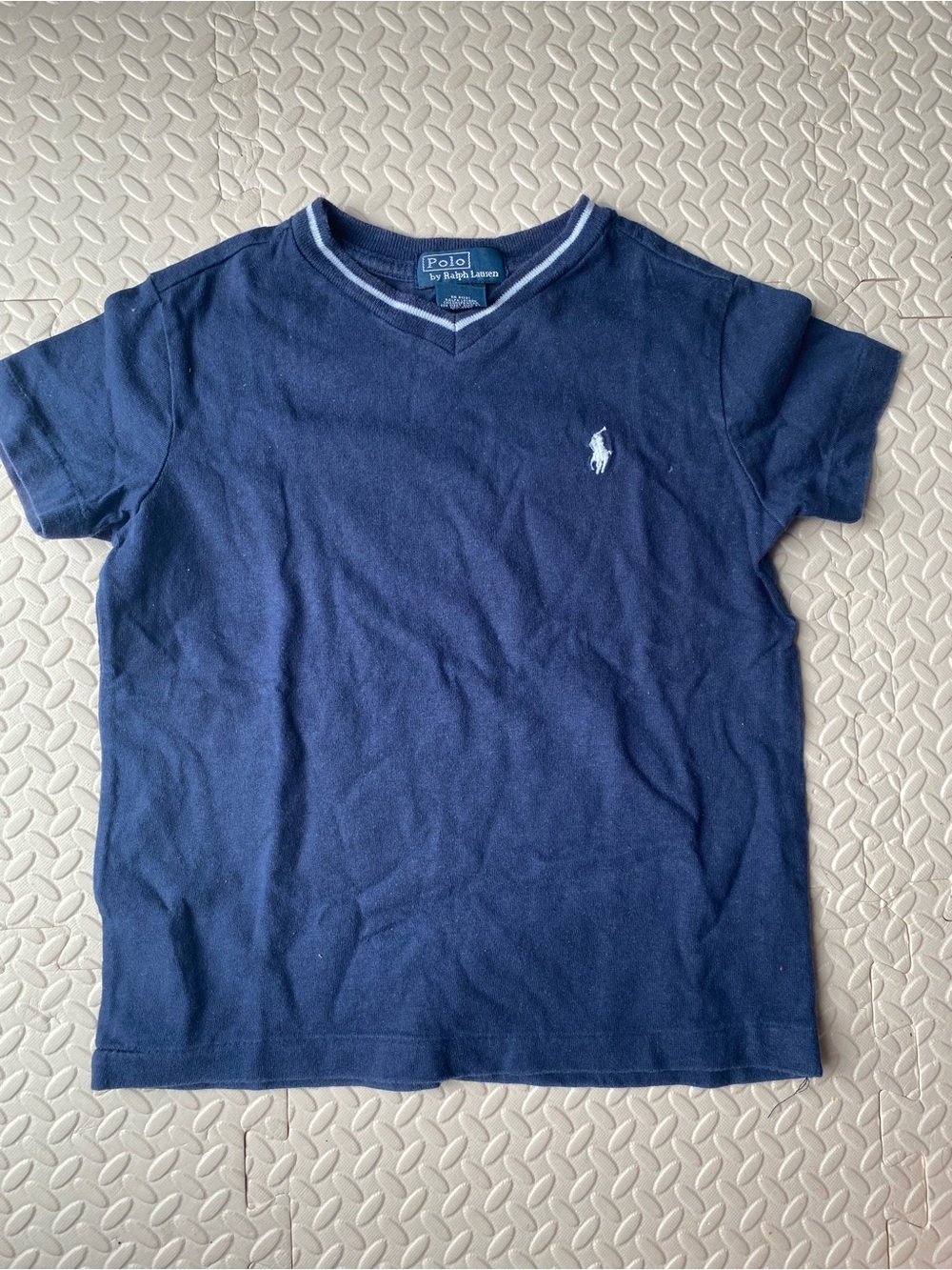 Ralph Lauren Navy V-Neck Short Sleeve Kids Polo Tee with White Logo
